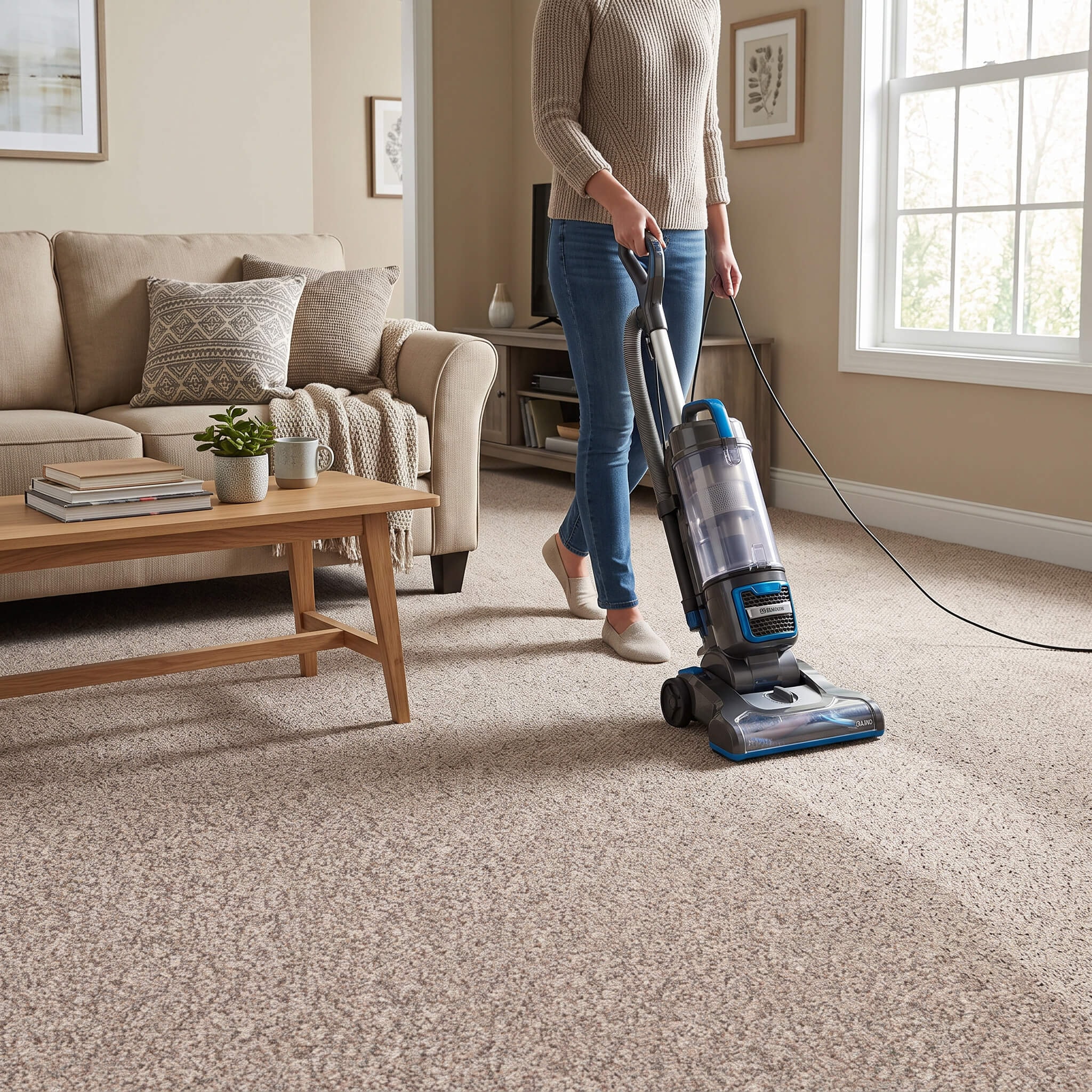 Vacuuming carpet professionally