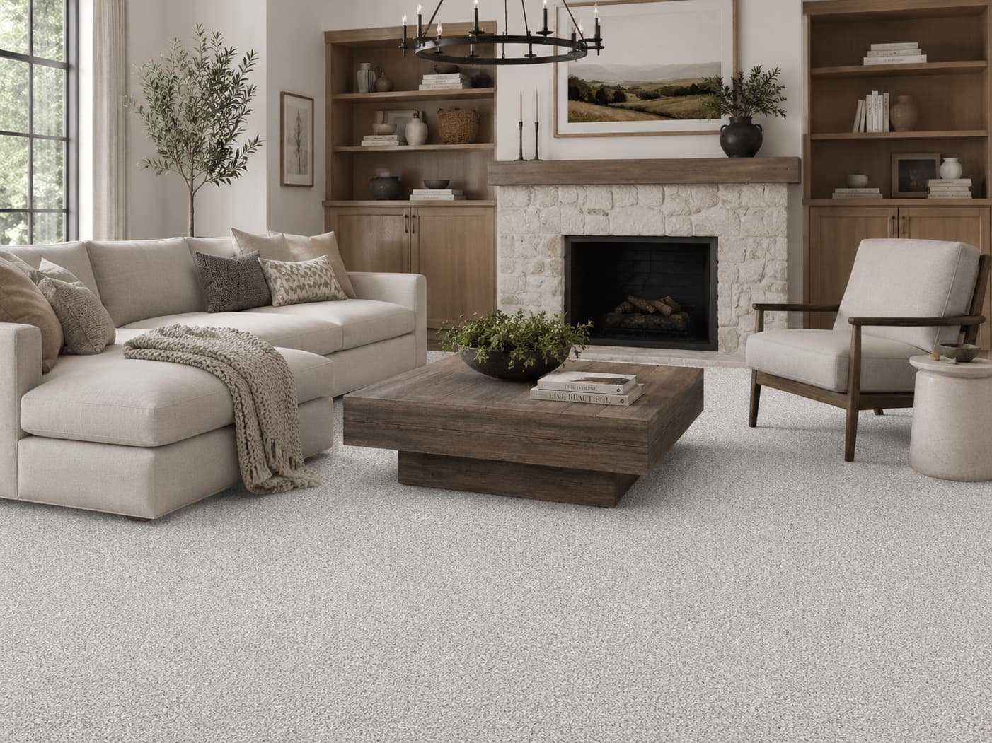 Neutral-toned living room with Gulistan carpet